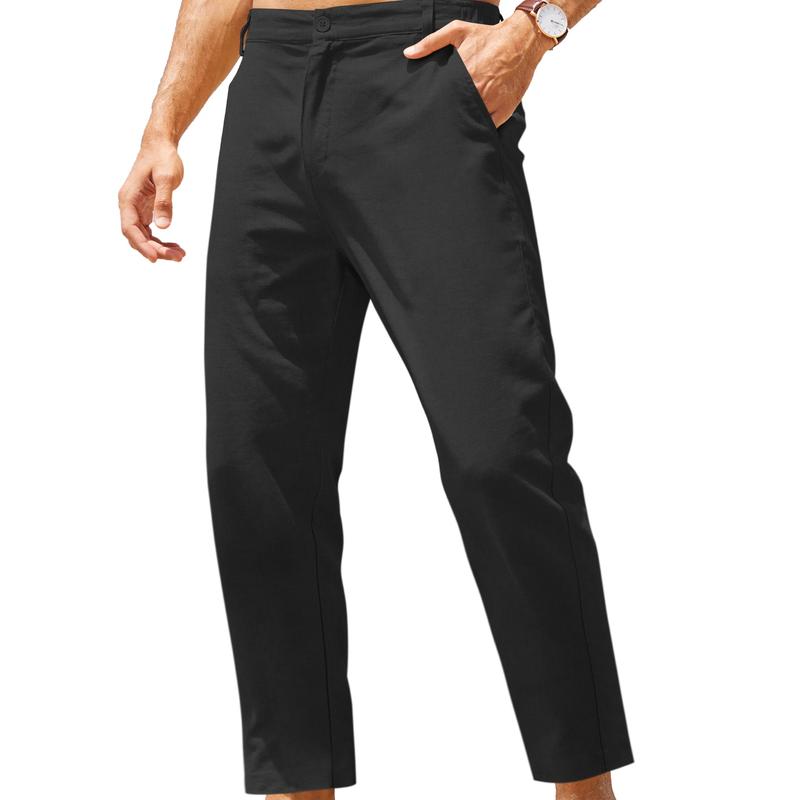 Men's Cotton Linen Pants Elastic Waist Lightweight Casual Pants Slim Fit Yoga Beach Pants with Pockets Menswear Trouser Daily