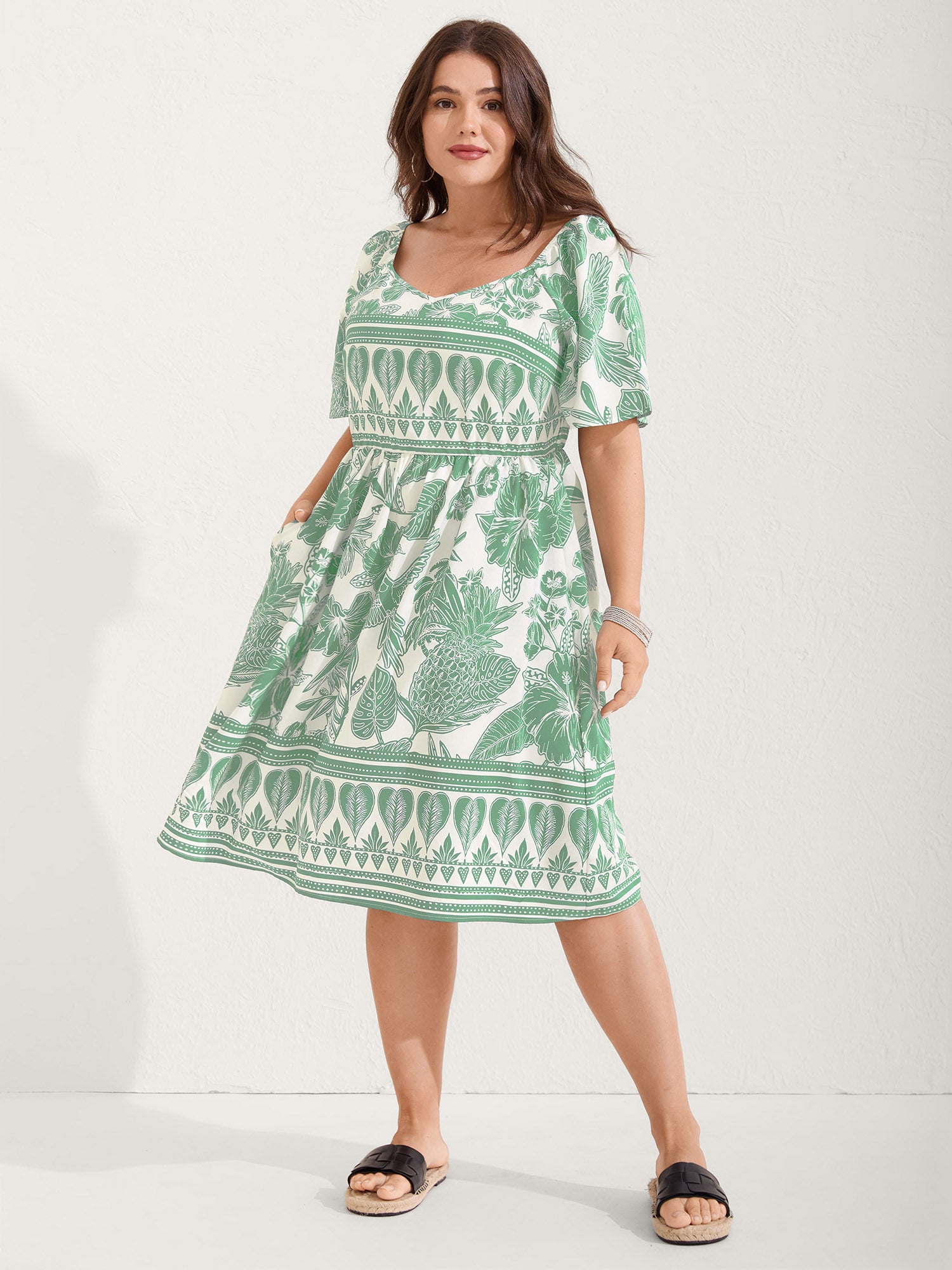 Boho Print Fit Flare Pockets Mini Dress