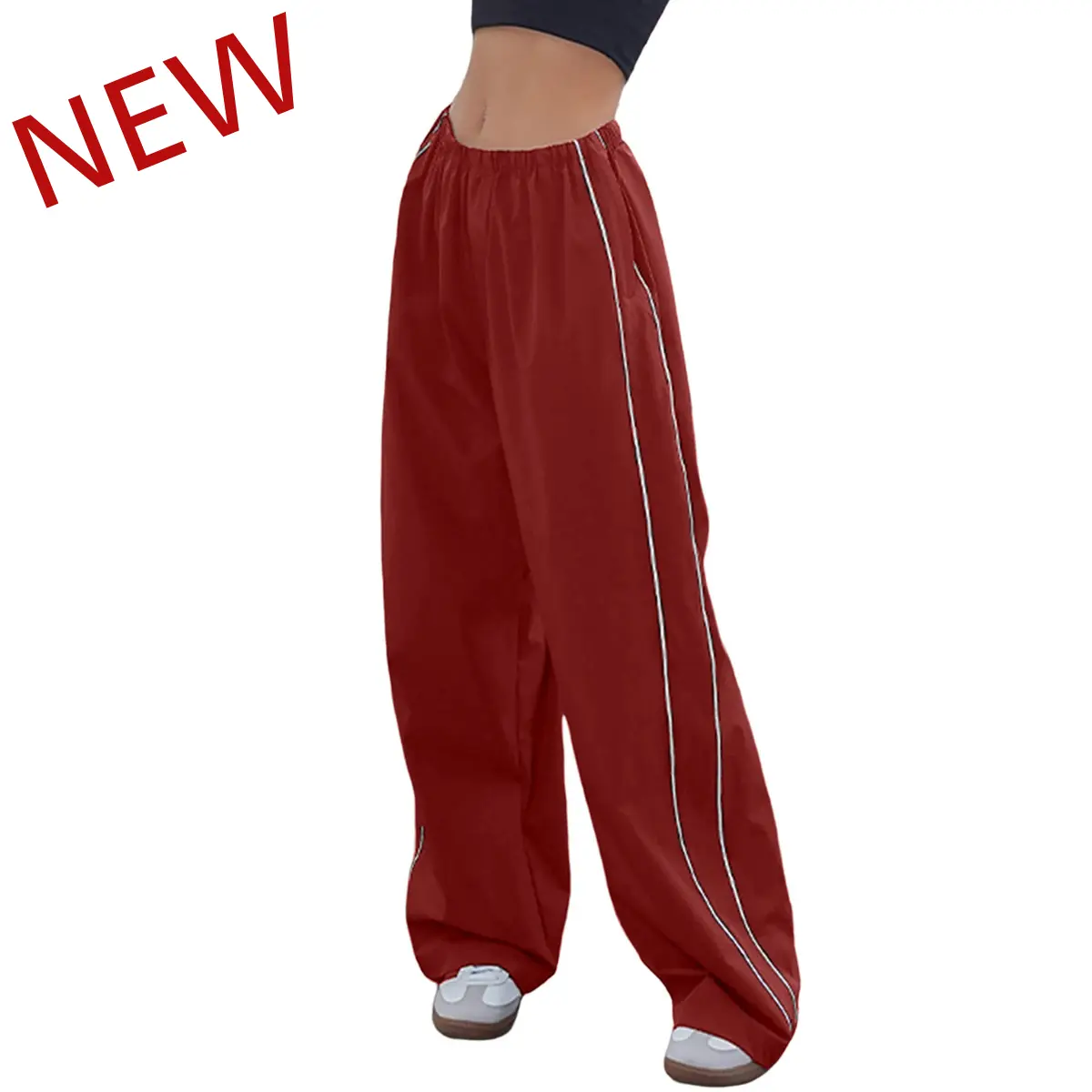 Women's Parachute Wideleg Pants Baggy Y2K Elastic Waist Wide Leg Track Pants Trousers Casual