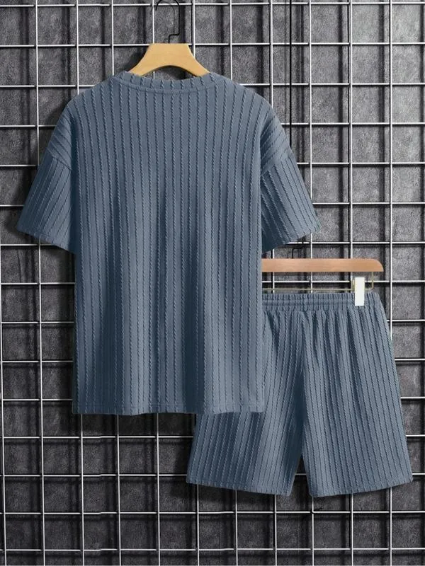 Men's Two-Piece Set: Drop Shoulder Tee & Drawstring Shorts