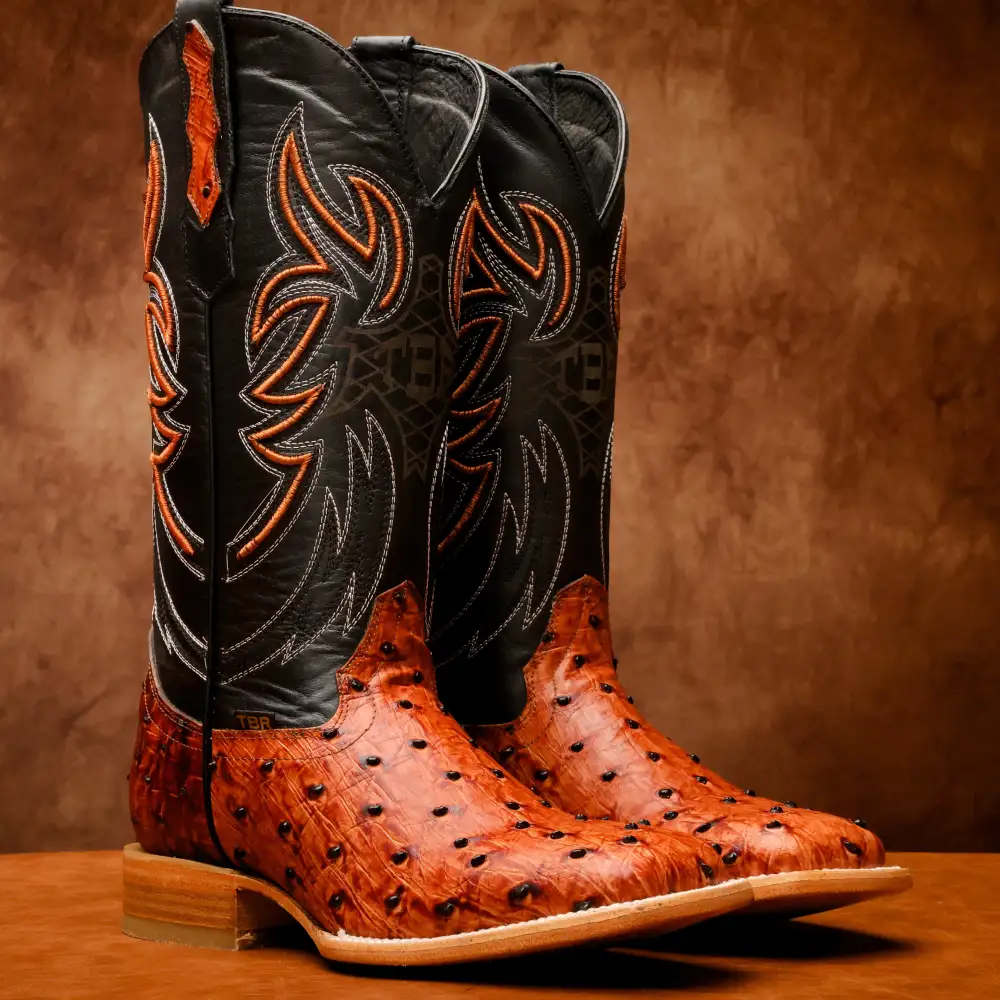 Cognac Ostrich Leather Boots - Square Toe