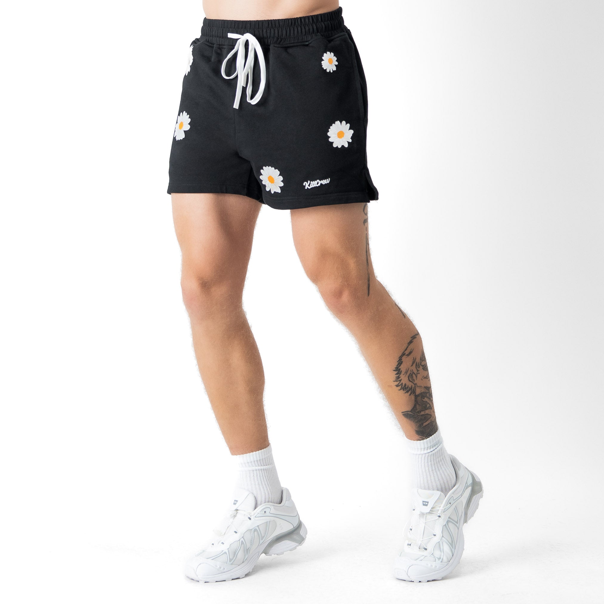 COTTON SHORTS (MID THIGH CUT) DAISY - BLACK