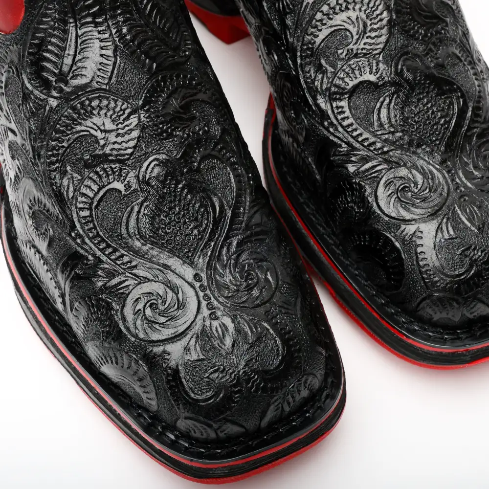 TBR Black Hand-Tooled Leather Boots With 3D Lightweight Sole - Composite Toe