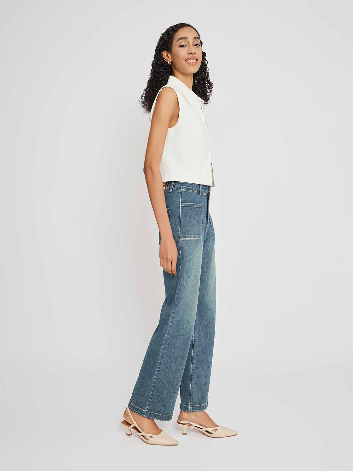 ASOBIO Double-Zip Sleeveless Fitted Shirt Top