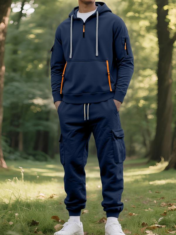 Men’s Hooded Winter Tracksuit Set – Warm Zip Jacket & Cargo Joggers