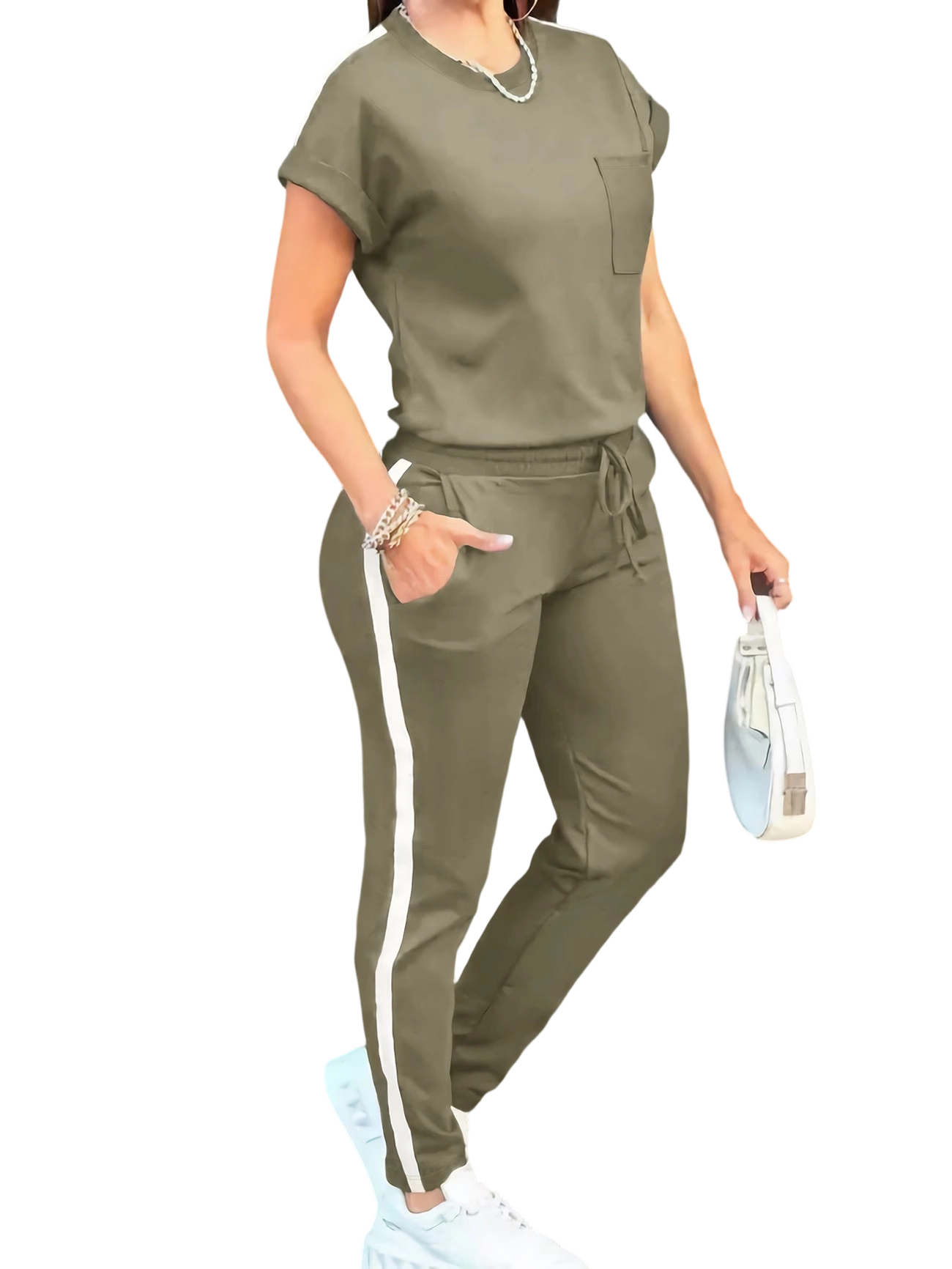 Fashionable Commuting Short-Sleeve And Long-Pants Casual Outfit