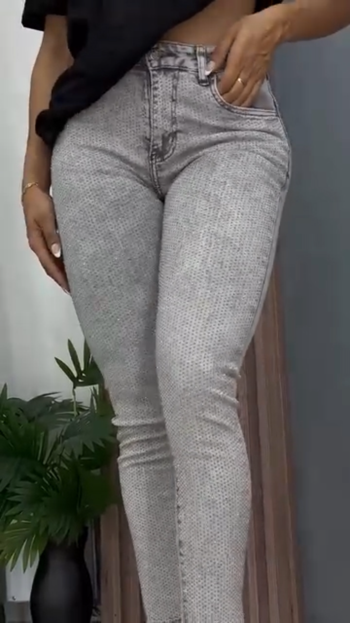 Womens High Waisted Rhinestone Casual Jeans