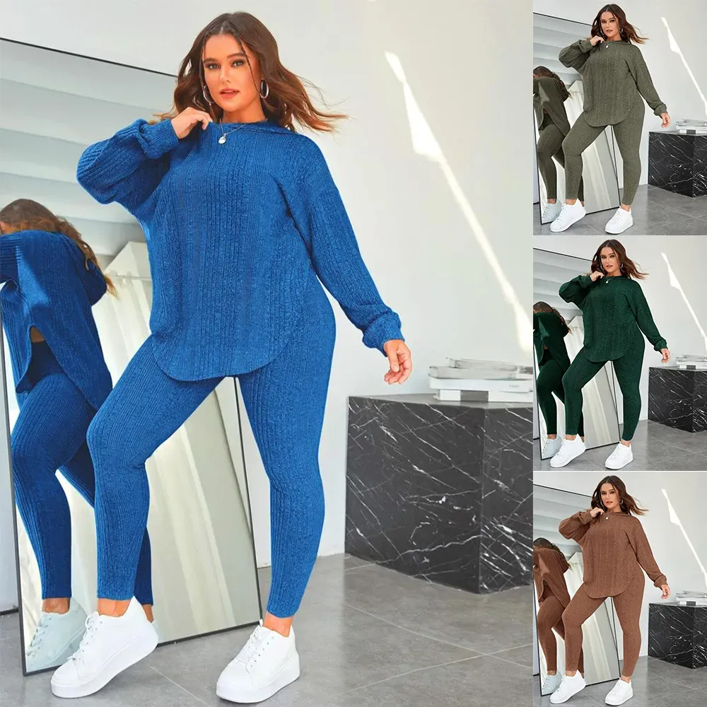 Women's Split-Hem Hoodie & Leggings Set – Cozy Lounge Wear