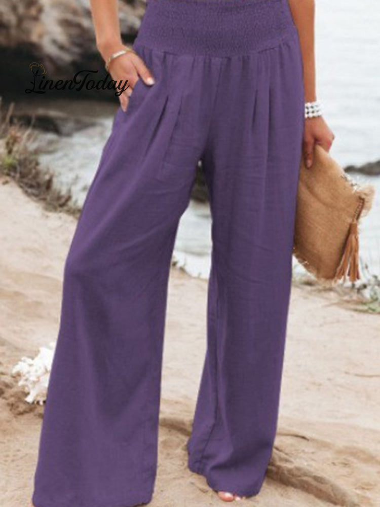 Women's Cotton and Linen Waist-waisted Wide-leg Pants