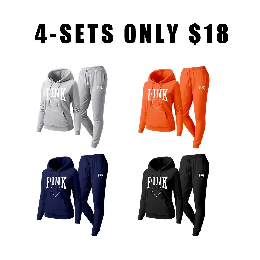 Women's Pink Heart Print Tracksuit