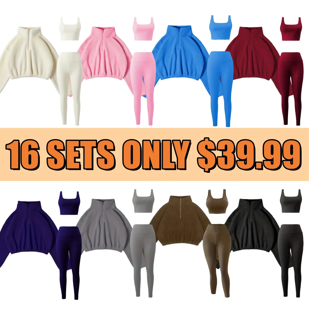 Women's 3-Piece Workout Set (Half-Zip Top, Bra, Yoga Pants)