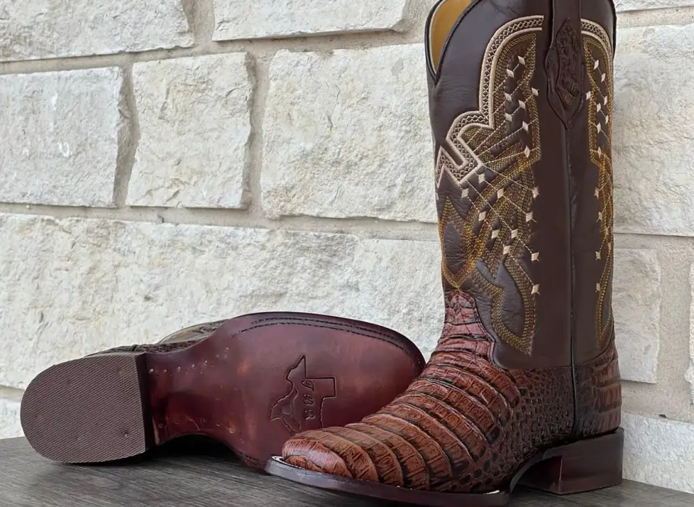 Men’s Cognac Caimán Belly Leather Boots With Brown Shaft