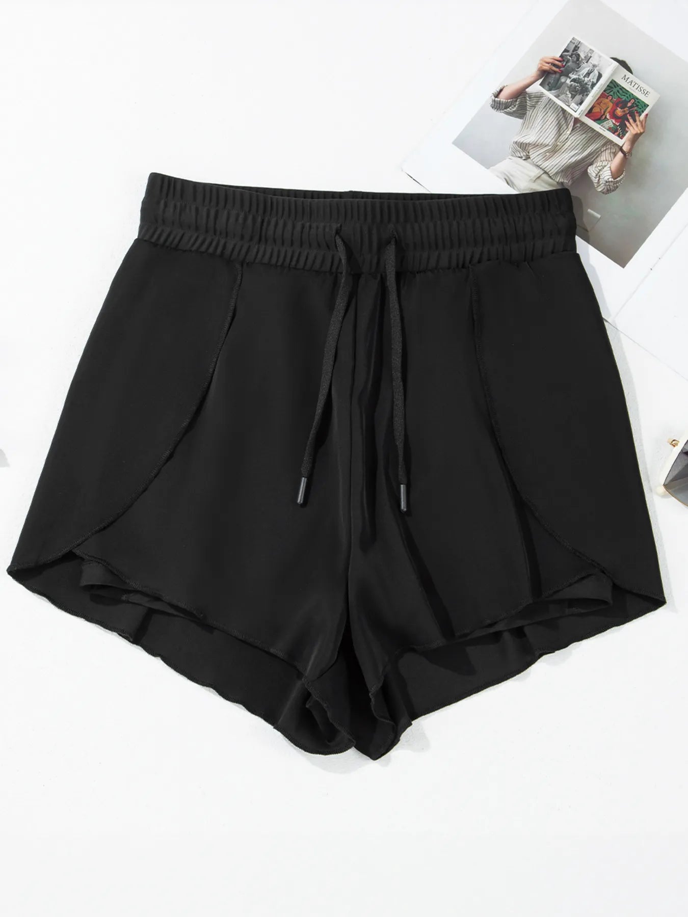 High Waisted Drawstring Swim Shorts