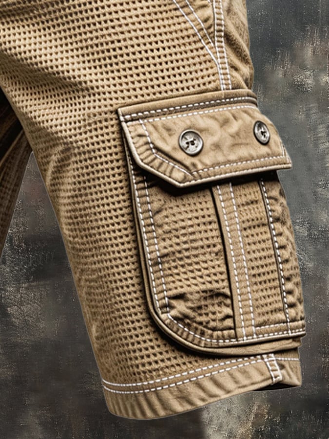 Men'S Casual Retro Outdoor Functional Waffle Work Shorts