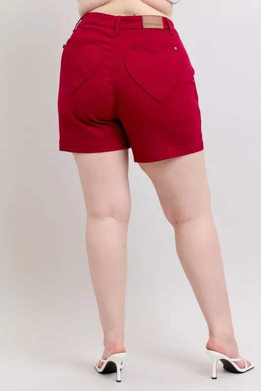 High Waist Tummy Control Garment Dyed Heart Shaped Denim Shorts