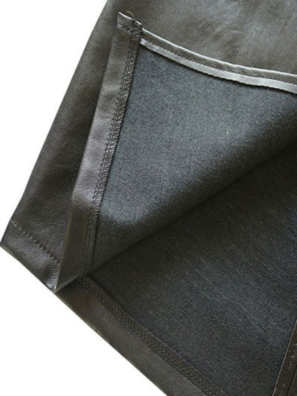 Slit Pu Leather Bodycon Knee Length Skirt