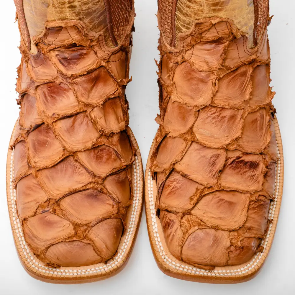 Tan Genuine Pirarucu Boots - Square Toe