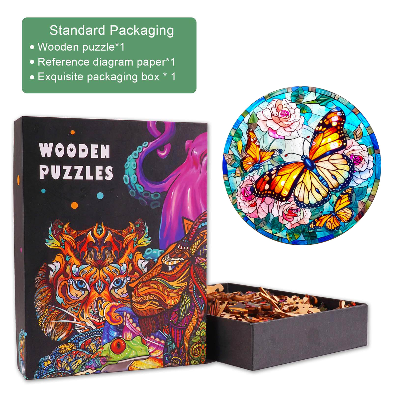 Stained Glass Butterfly Wooden Jigsaw Puzzle