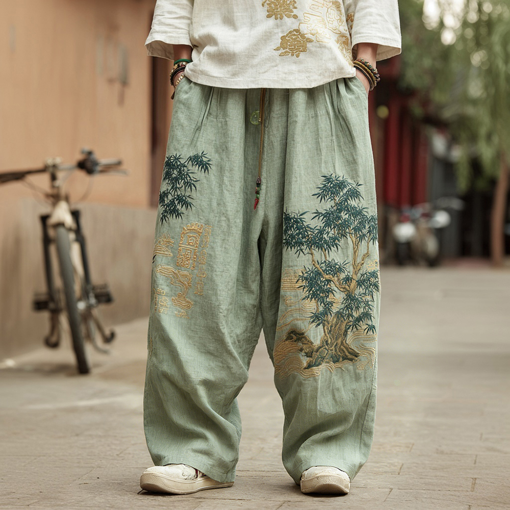 Men's Vintage Japanese Art Pattern Cozy Linen Pants
