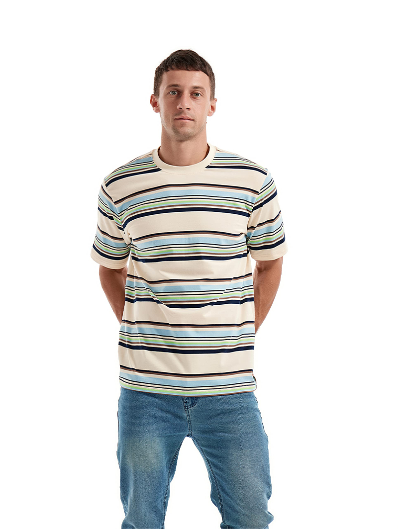 Men's Knitted Colorful Striped Short Sleeve T-Shirt