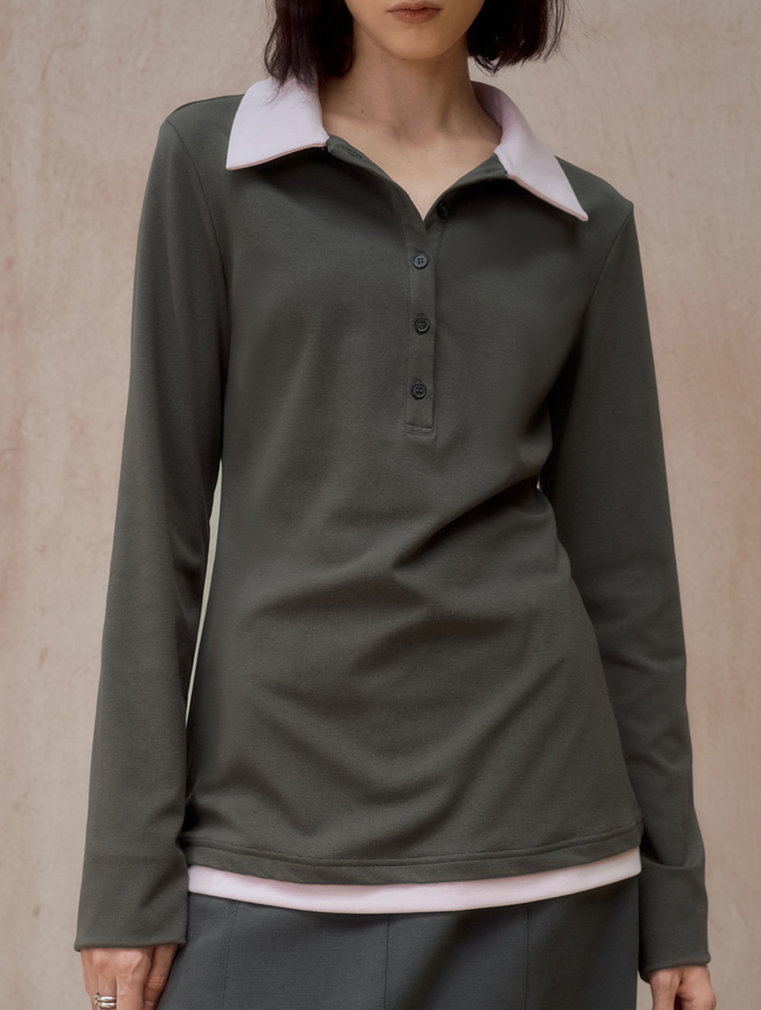 Color Block Faux Two Piece Polo Tee_CWTTL01218