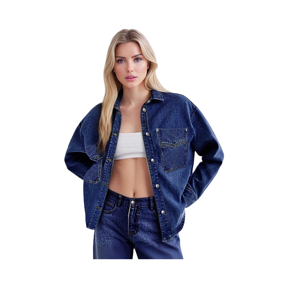 Women's Oversized Drop Shoulder Denim Jacket with Pockets