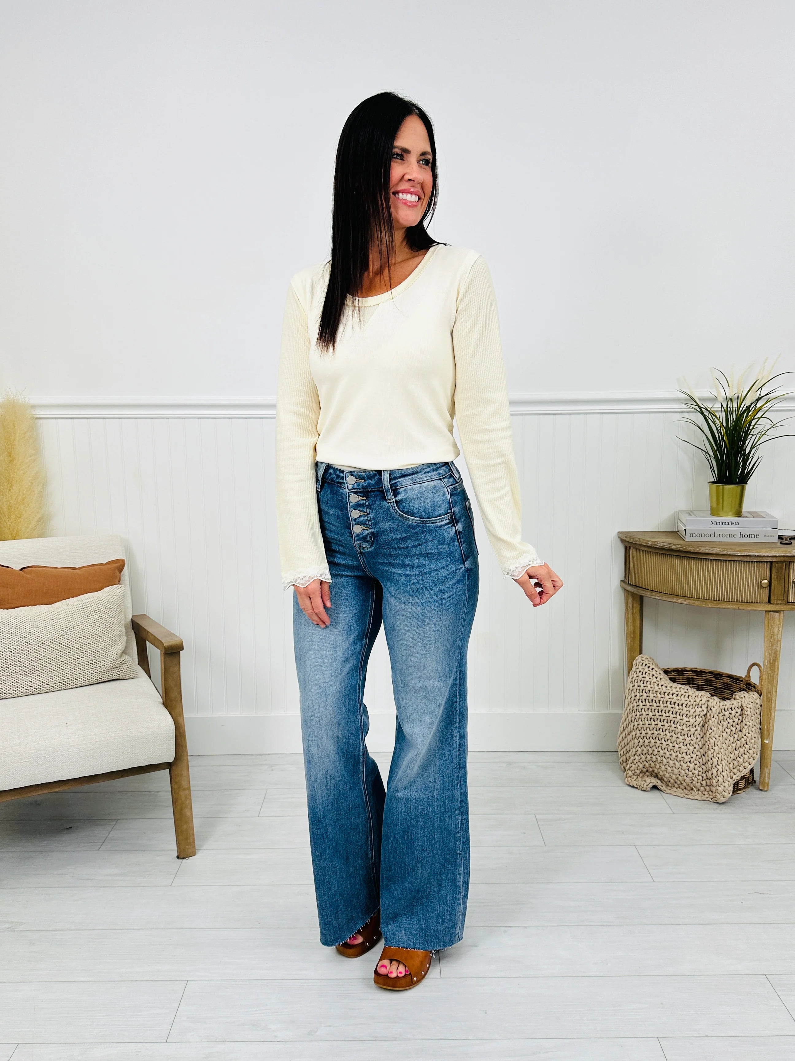 Push Your Buttons Tummy Control Wide Leg Jeans