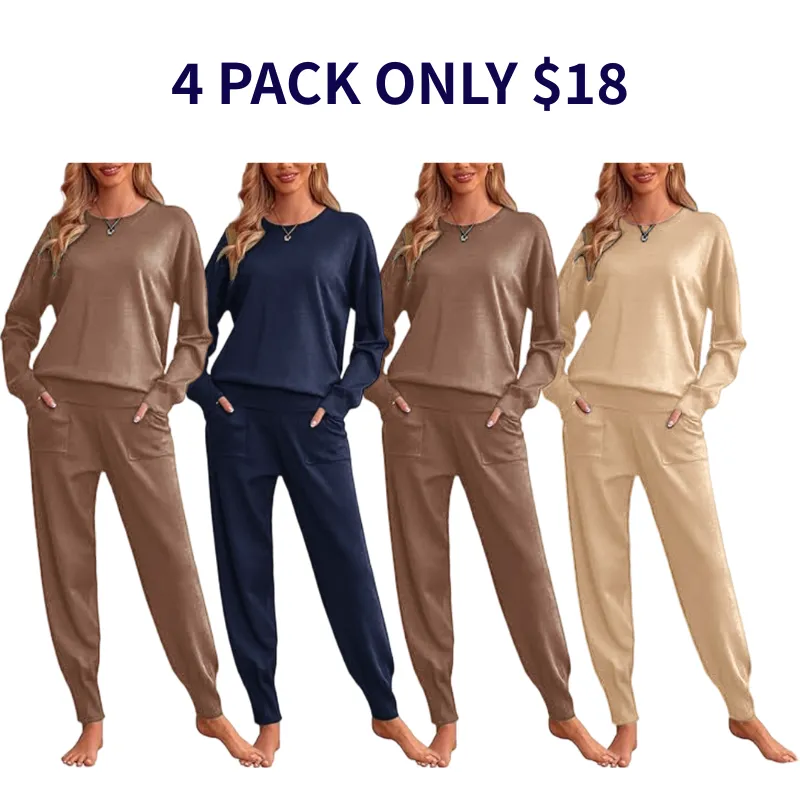 Women's Long Sleeve Knit Loungewear Set Jogger Pants Outfit