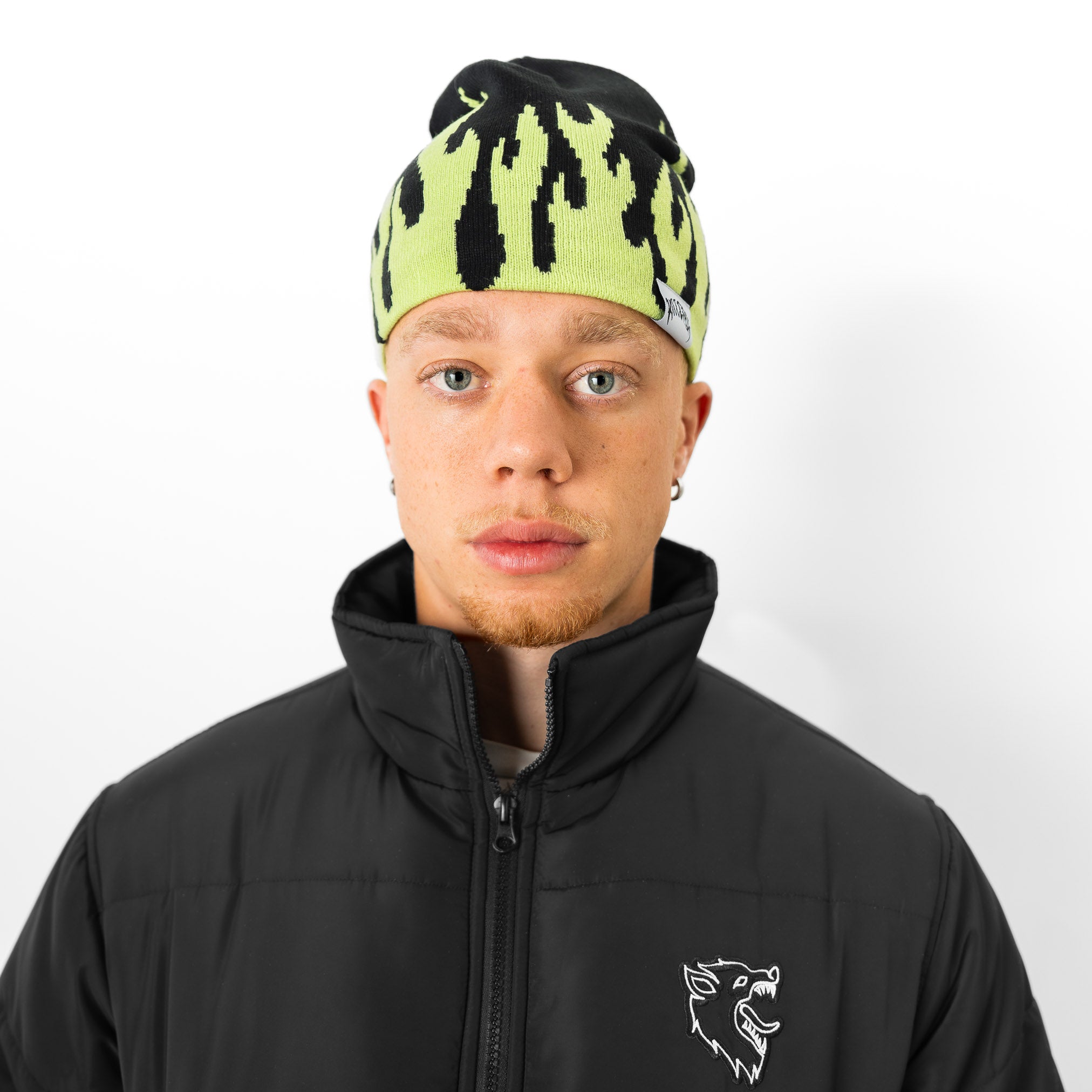 FLAME SKULL CAP BEANIE - BLACK / GREEN