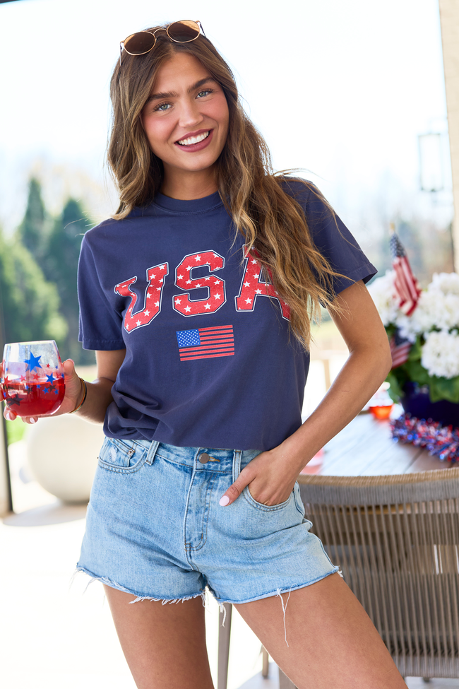 Athletic USA Flag Star Print Navy Graphic Tee
