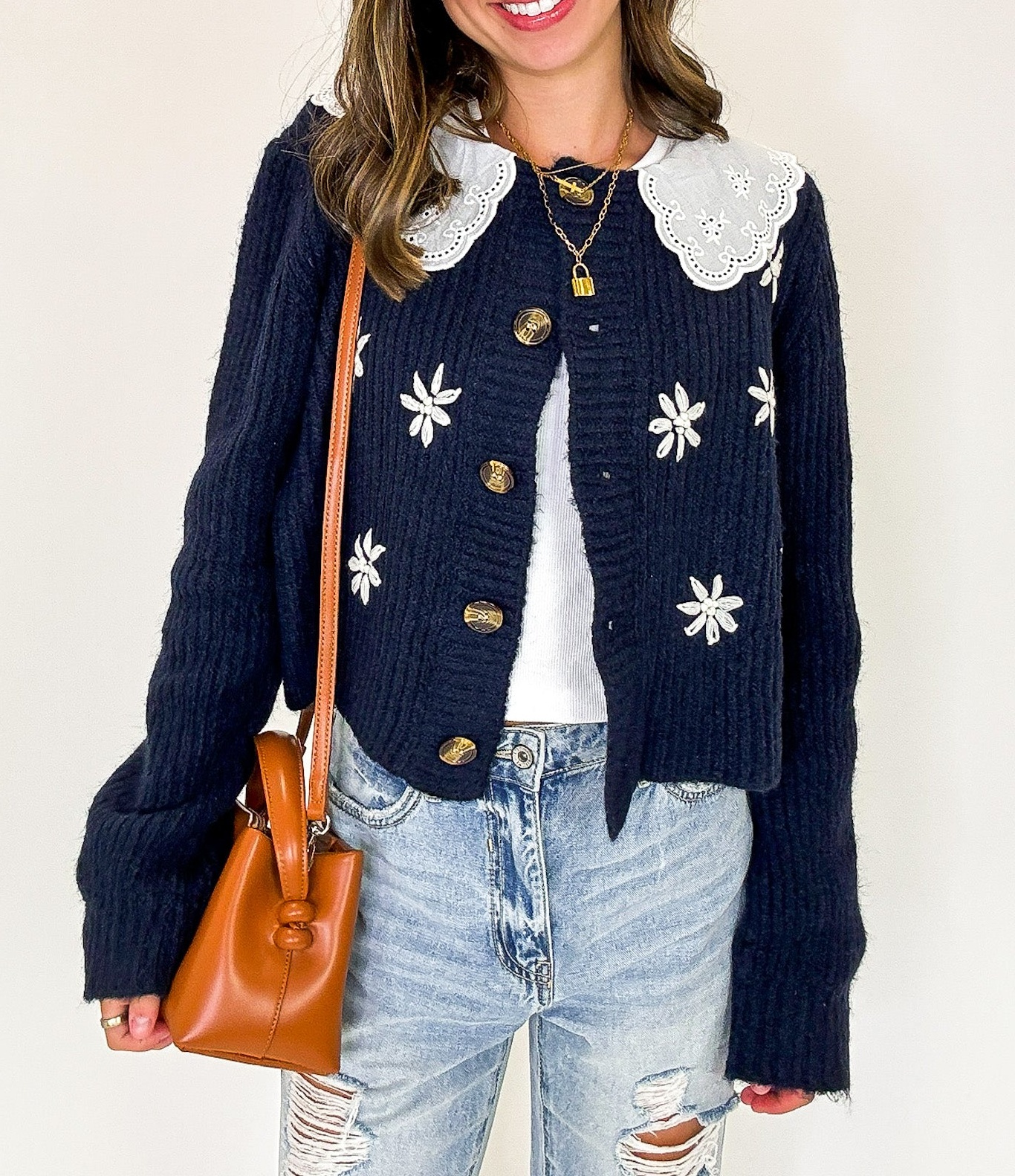 Cottage Bloom Floral Knit Collared Cardigan