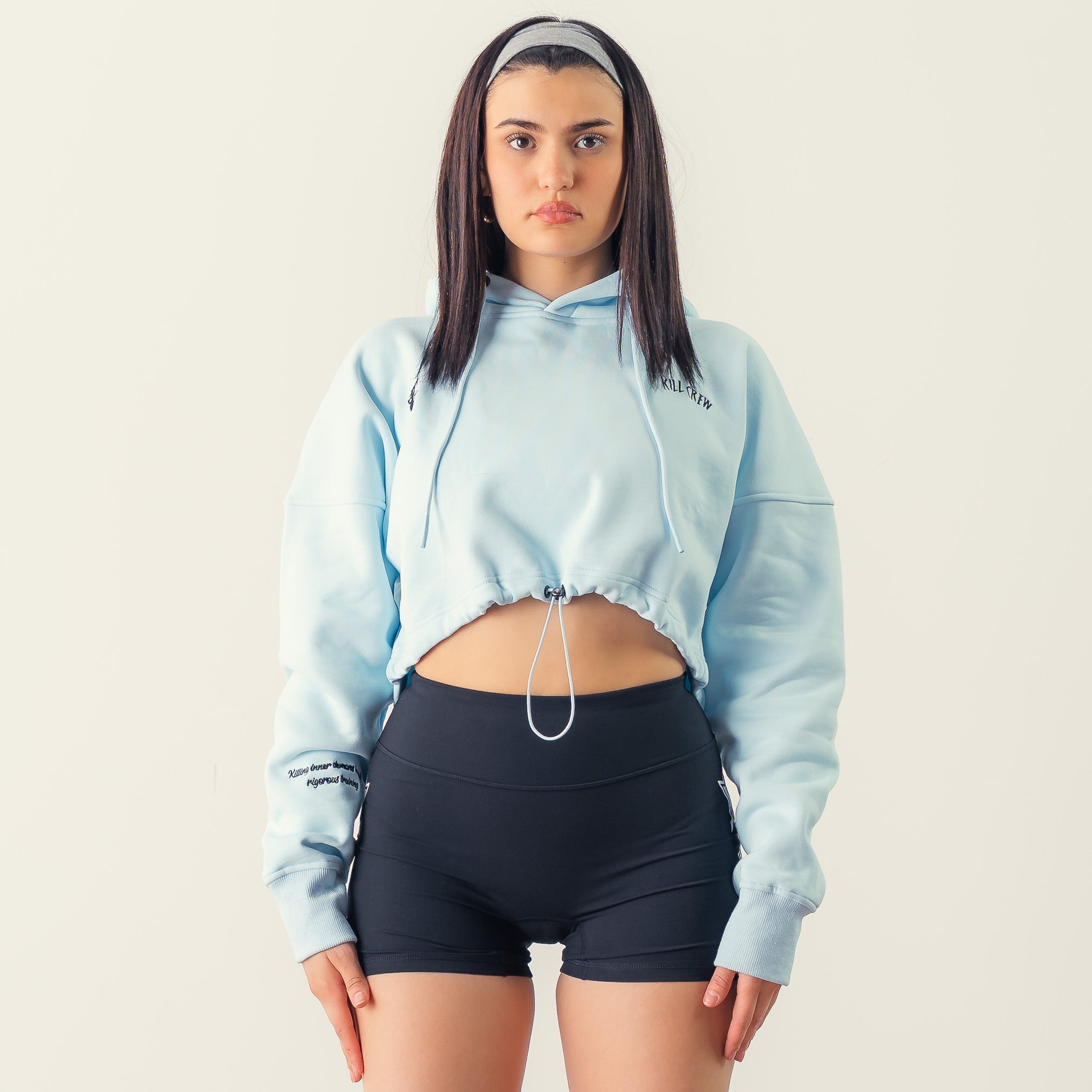 WOLF CROP HOODIE - BABY BLUE