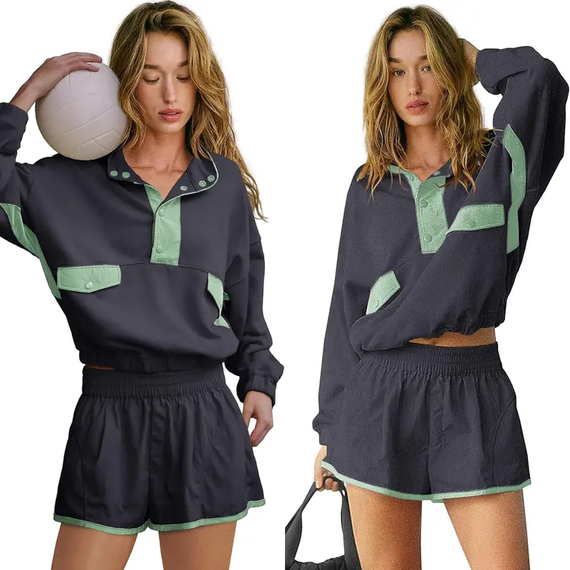 Tanming Women's Two Piece Short Sets SummerLounge Sweatsuits Long Sleeve Outfits TravelTracksuit with Pocket Summer 2 Piece MatchingSets Women Clothes Casual Yellow ComfortFitted Vneck Rodeo Outfits Womenswear