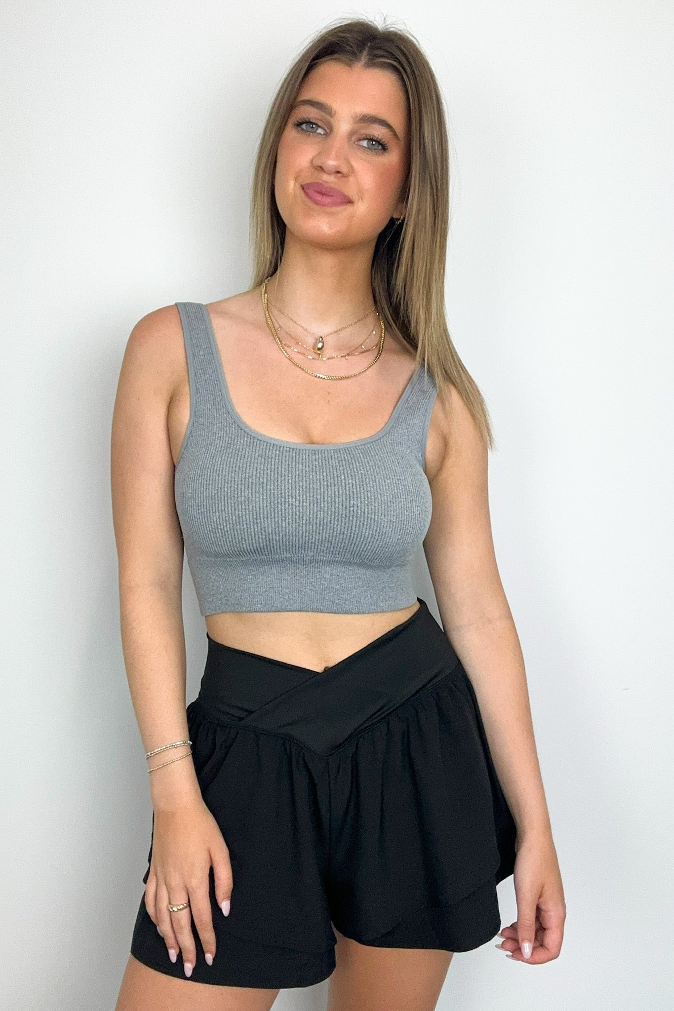 Ribbed Square Neck Cropped Bra Top