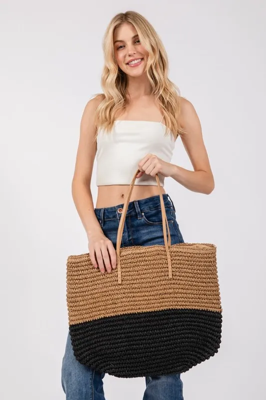 Fame Straw Braided Beach Tote Bag