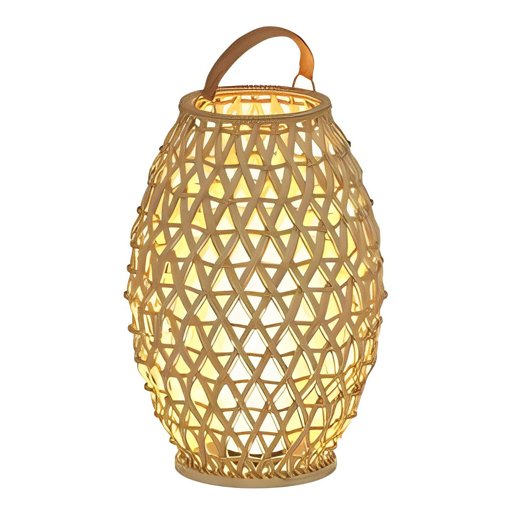 Portable Bamboo Rattan Lanterns Shape Waterproof LED Modern Lawn Light