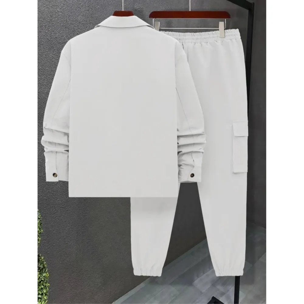 Men's Solid Color Pocket Button Front Jackets & Pants Two-Piece Set