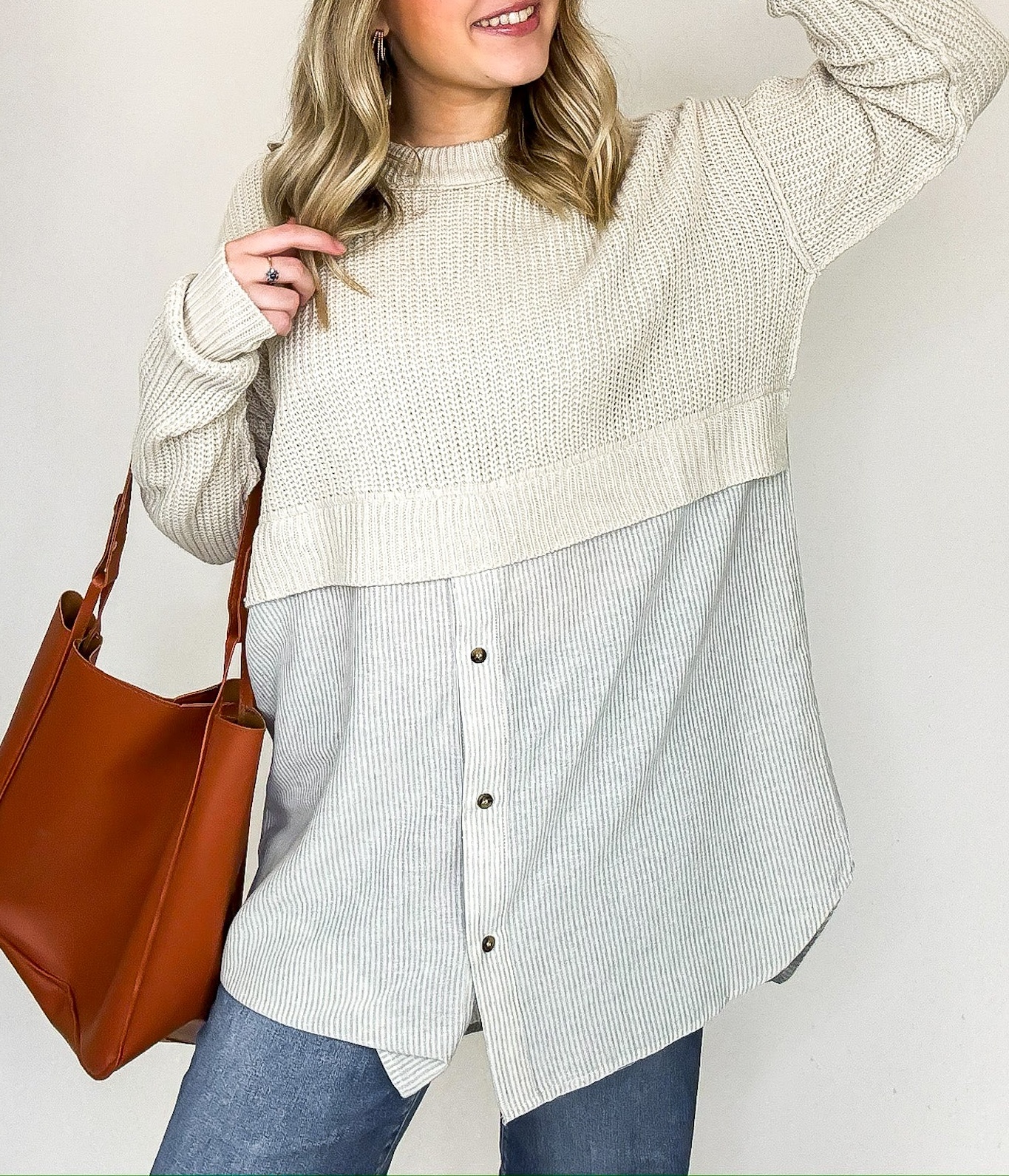 Split Seconds Knit and Button Down Top