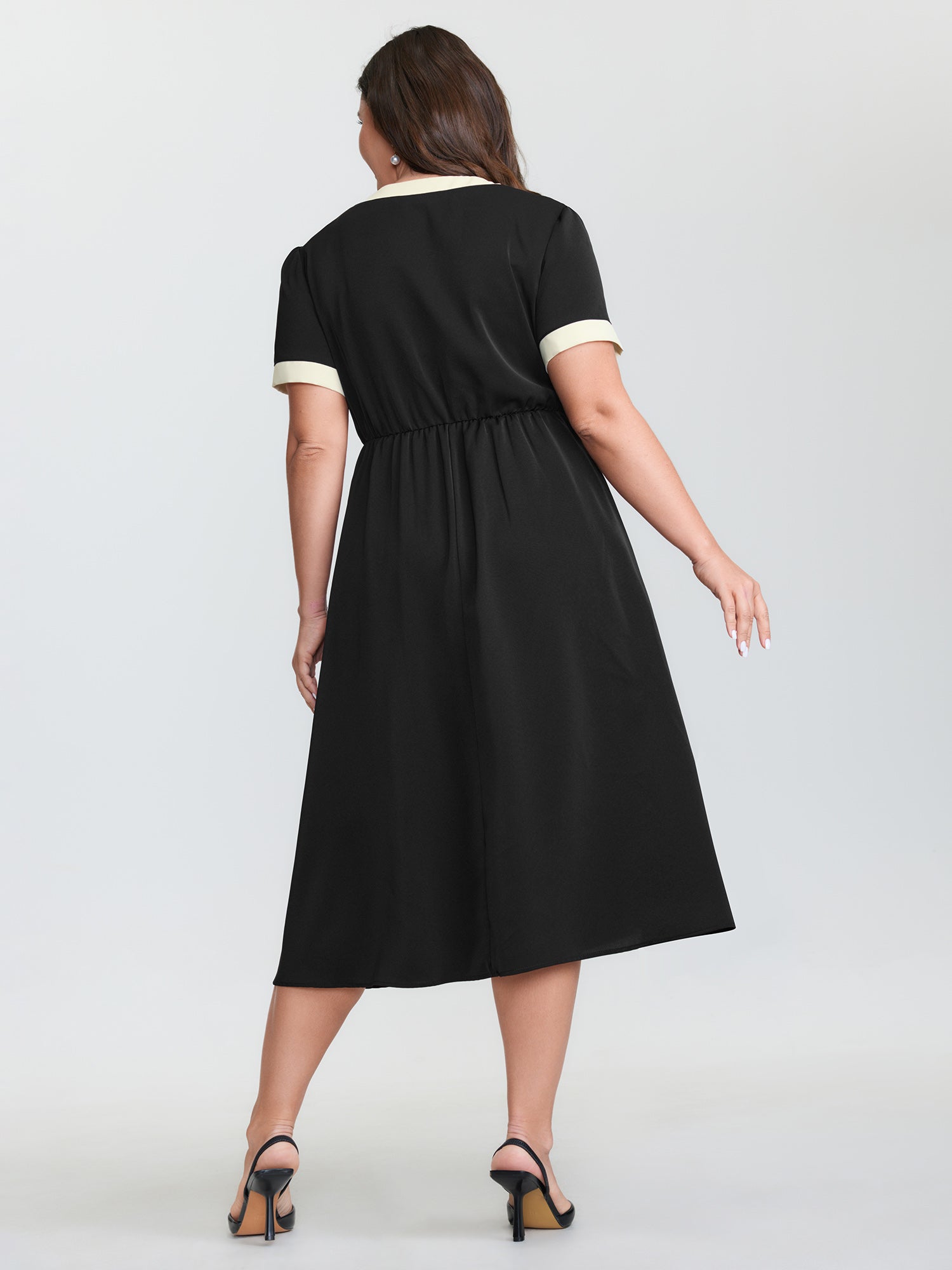 Bow Neckline Stretchy Waist Midi Dress