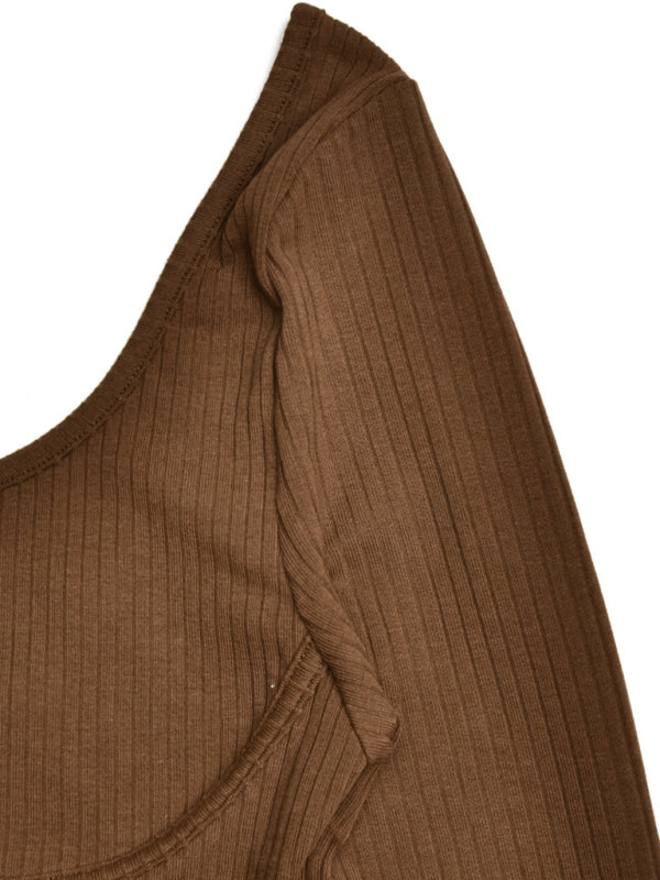 Square Neck Backless Long Sleeve Bodysuit