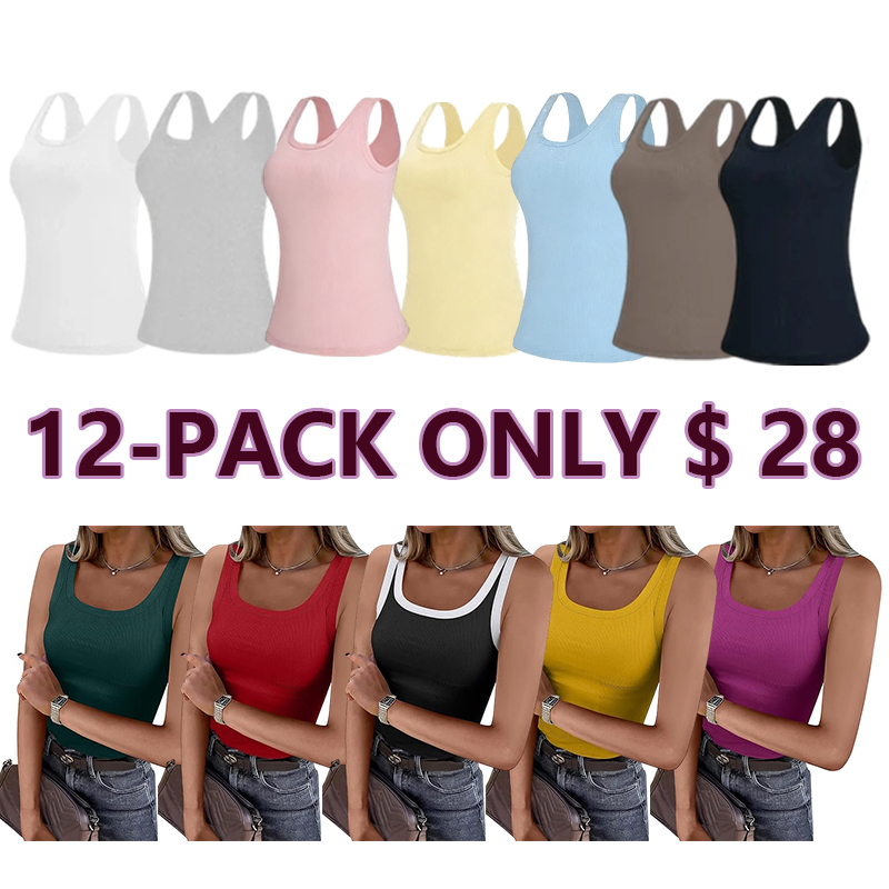 Women's Ribbed Scoop Neck Sports Tank with Built-in Bra
