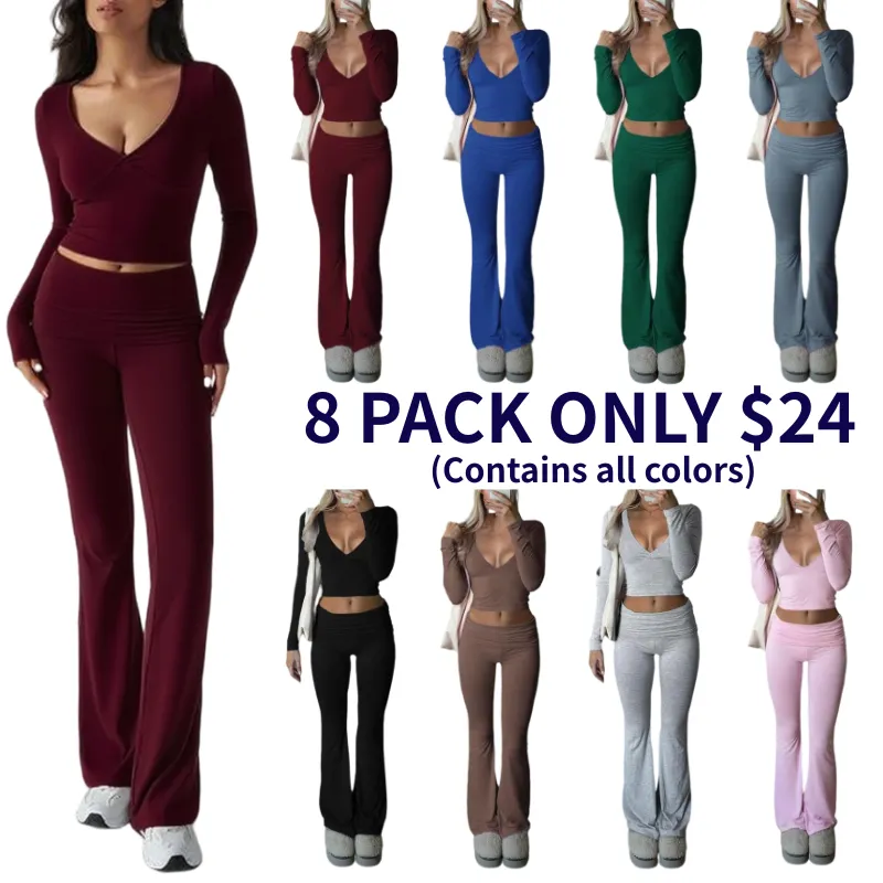 Elegant Casual V-Neck Long Sleeve Two-Piece Set