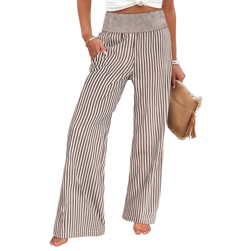 Women’s Gingham High-Waist Palazzo Lounge Pants with Pockets