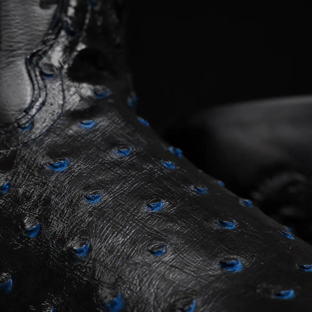 Black/Blue Ostrich Leather Boots - Square Toe