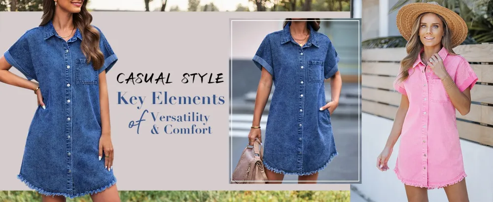 Denim Dress for Women Button Down Short Sleeves