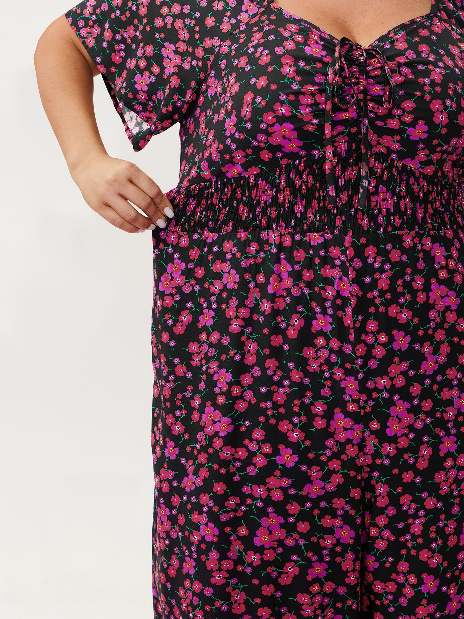 Floral Romance Shirred Waist Jumpsuit