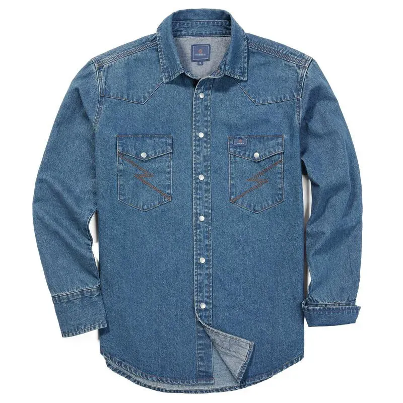 🔥HOT-SALE 🔥Men's Long Sleeve Stone-Washed and Pre-Washed Denim Work Shirt