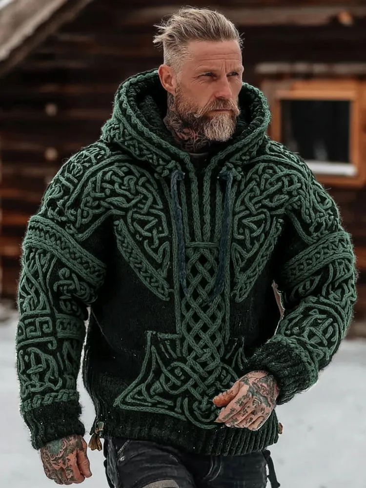 Men's Viking Celtic Pattern Art Cozy Hooded Sweater