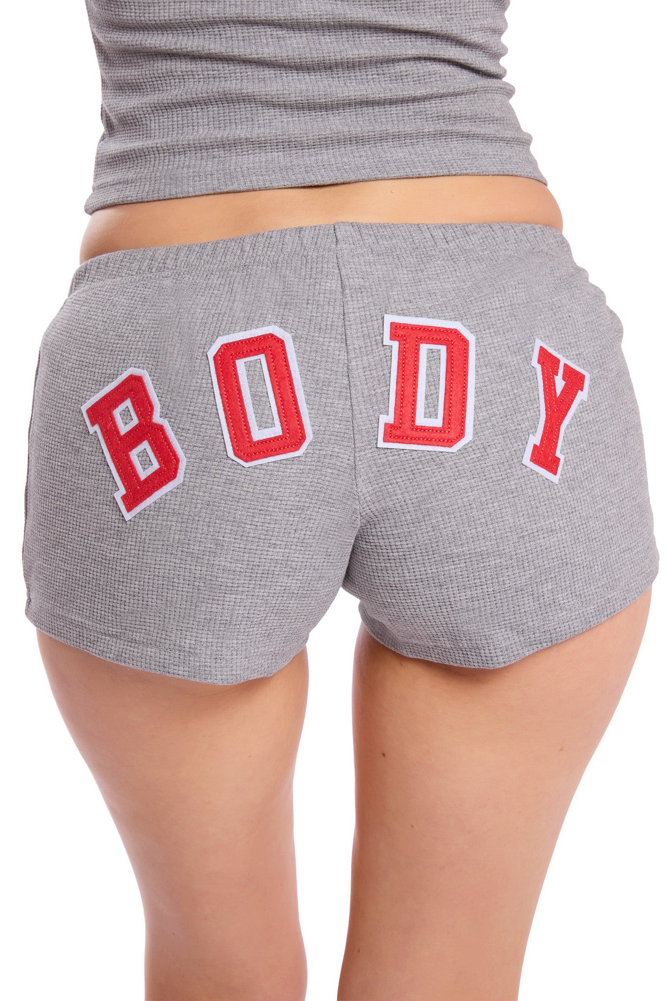 WAFFLE KNIT SHORTS (HEATHER GREY/RED)