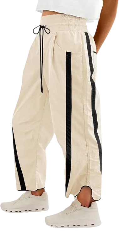 Women's Relaxed Wide-Leg Pants Color-Blocked Athletic Pants